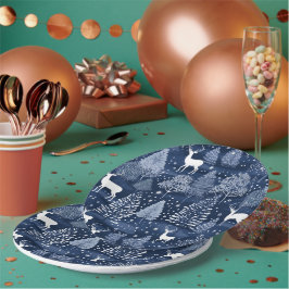 Plato De Papel Navidad Bosque Invernal Azul Reno Fiesta