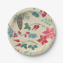 Plato De Papel Navidad Botánica Tradicional (beige)