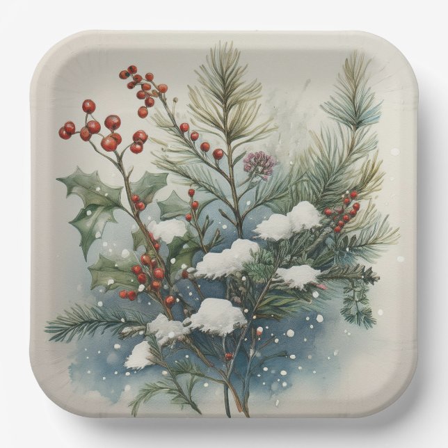 Plato De Papel Navidad Bouquet con Holly Berry (Anverso)