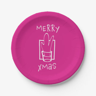 Plato De Papel Navidad Brillante con Rosa