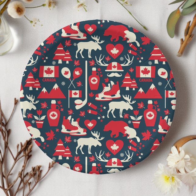 Plato De Papel Navidad Canadiense Canadá Patrón de Invierno Alce (Subido por el creador)