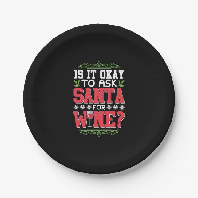 Plato De Papel Navidad cita de vino tinto (Anverso)