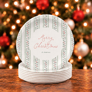 Plato De Papel Navidad Cottagecore Franja de Acebo Acuarela