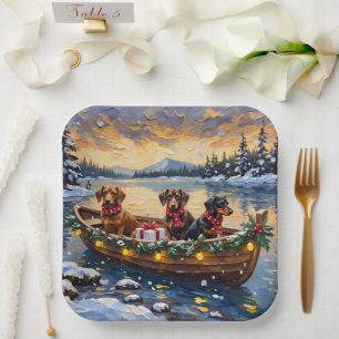Plato De Papel Navidad de Dachshund en Barco