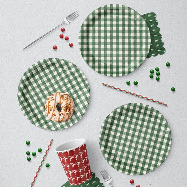 Plato De Papel Navidad de Gingham Verde (Subido por el creador)