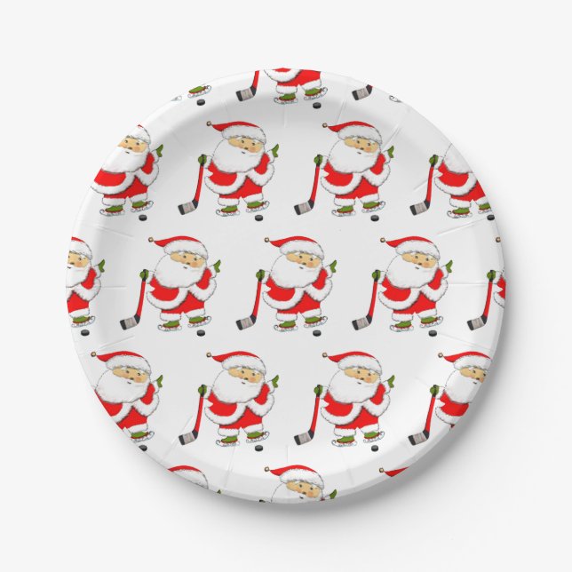 Plato De Papel Navidad de Hockey (Anverso)