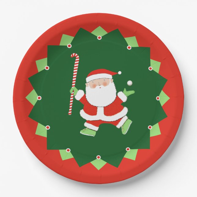 Plato De Papel Navidad de Hockey sobre Césped (Anverso)