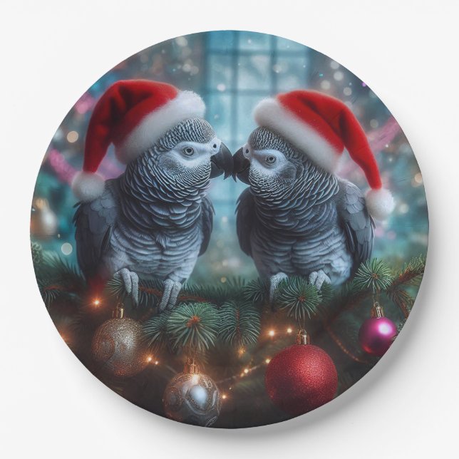 Plato De Papel Navidad de loros (Anverso)