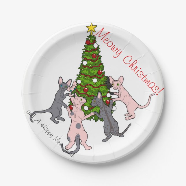 Plato De Papel ¡Navidad de Meowy! Placas de Sphynx y del Bambino (Anverso)