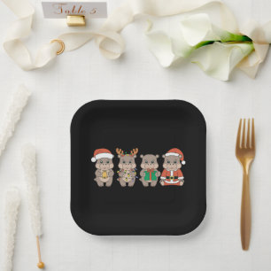 Plato De Papel Navidad de Moo Deng Hipopótamo Bebé