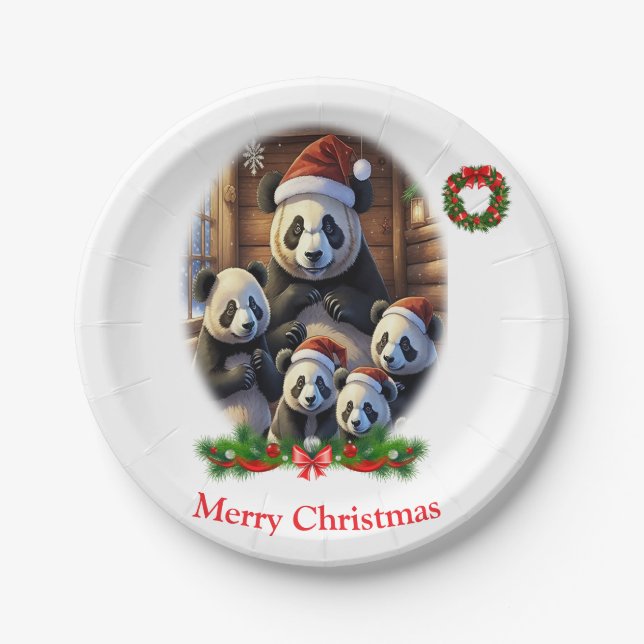 Plato De Papel Navidad de oso panda (Anverso)