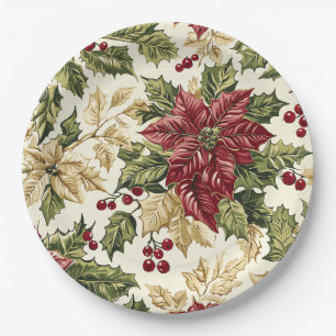 Plato De Papel Navidad de Pascua de Nochebuena Champán Carmesí