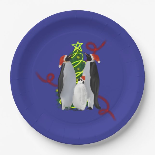 Plato De Papel Navidad de pingüino (Anverso)