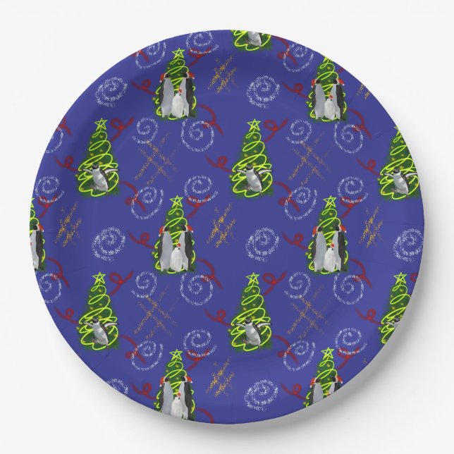 Plato De Papel Navidad de pingüino (Anverso)