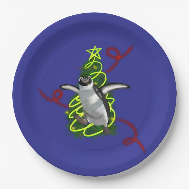 Plato De Papel Navidad de pingüino (Anverso)