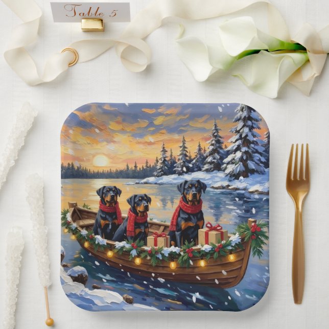Plato De Papel Navidad de Rottweiler en Barco Fiesta (Boda)