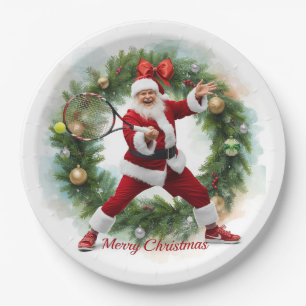 Plato De Papel Navidad de tenis con Santa Claus