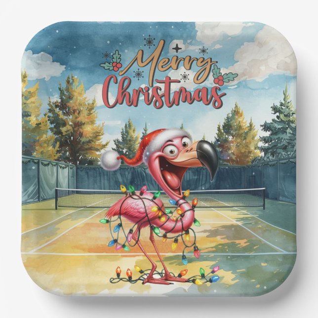 Plato De Papel Navidad de tenis con tema de flamenco (Anverso)
