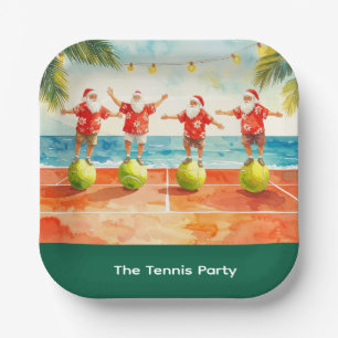 Plato De Papel Navidad de tenis verano con Santa Claus en la play