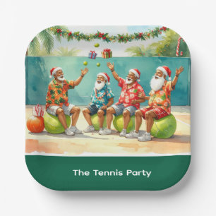 Plato De Papel Navidad de tenis verano con Santa Claus en la play