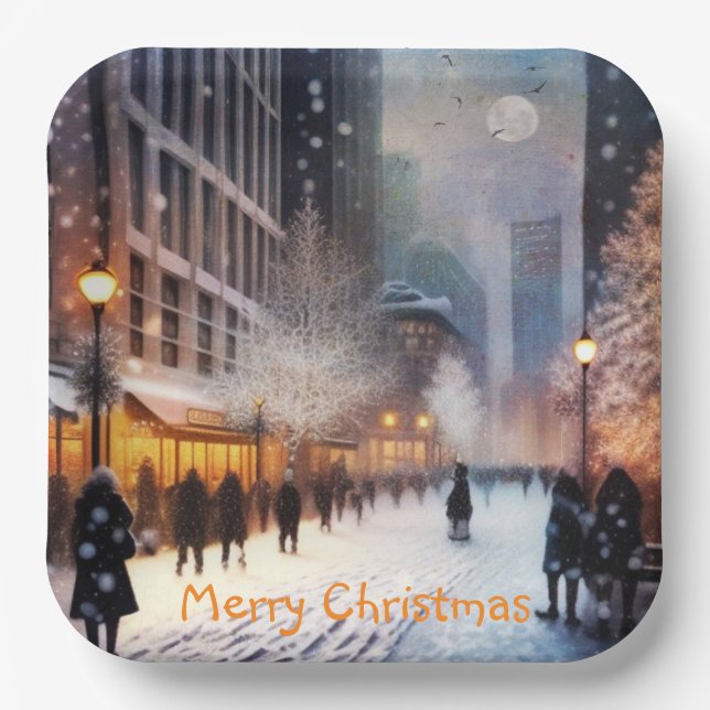 Plato De Papel Navidad en la Ciudad (Anverso)
