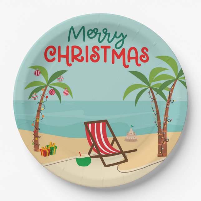 Plato De Papel Navidad en la playa (Anverso)