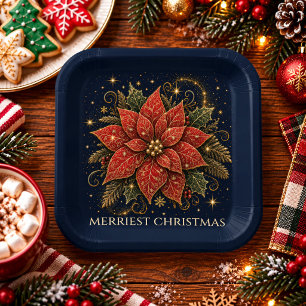 Plato De Papel Navidad en las Estrellas   Flor de Pascua