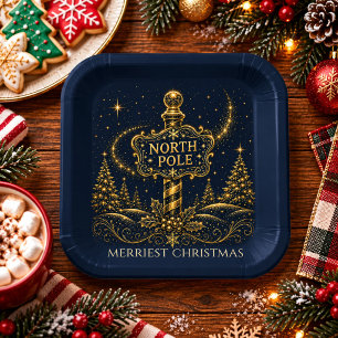 Plato De Papel Navidad en las Estrellas   Polo Norte
