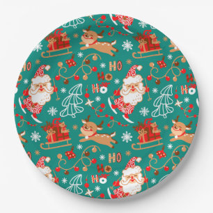 Plato De Papel Navidad festiva Santa y Reno