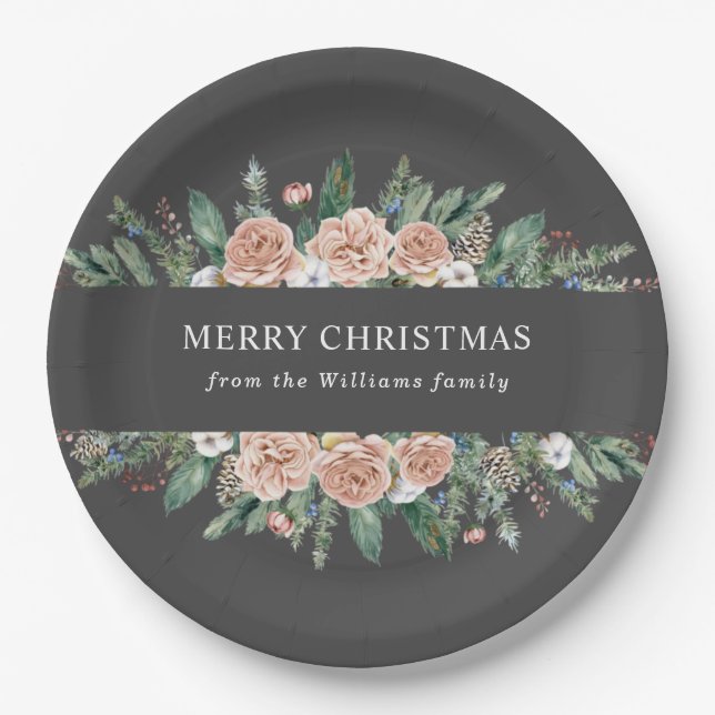 Plato De Papel navidad floral de invierno moderno (Anverso)