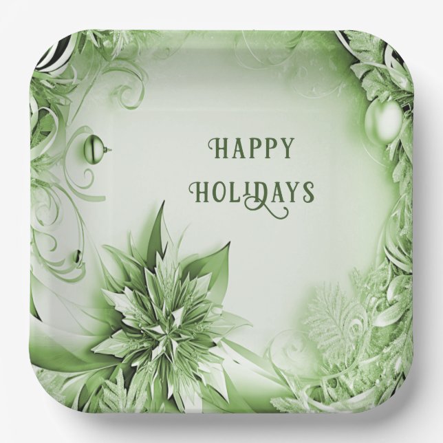Plato De Papel Navidad Floral Verde Fiesta (Anverso)