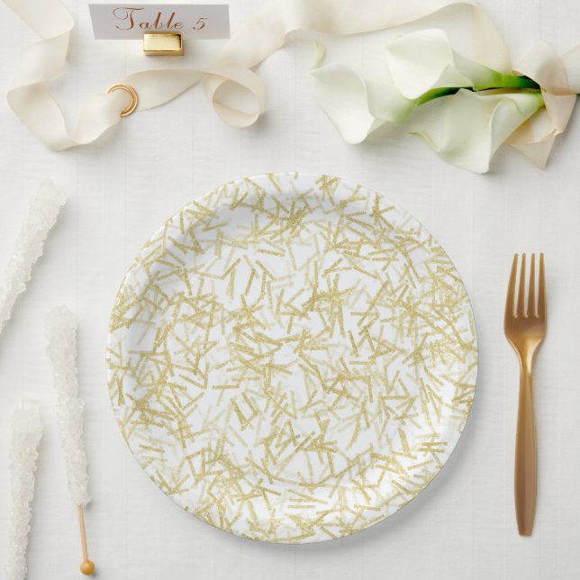 Plato De Papel Navidad Glam Glitzy de Oro Blanco (Boda)