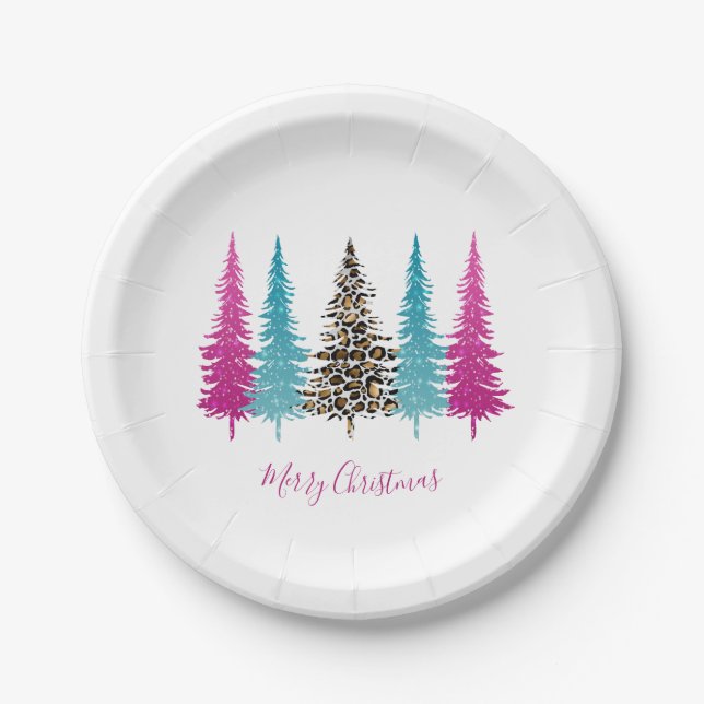 Plato De Papel Navidad Glam Rosa Turquesa (Anverso)
