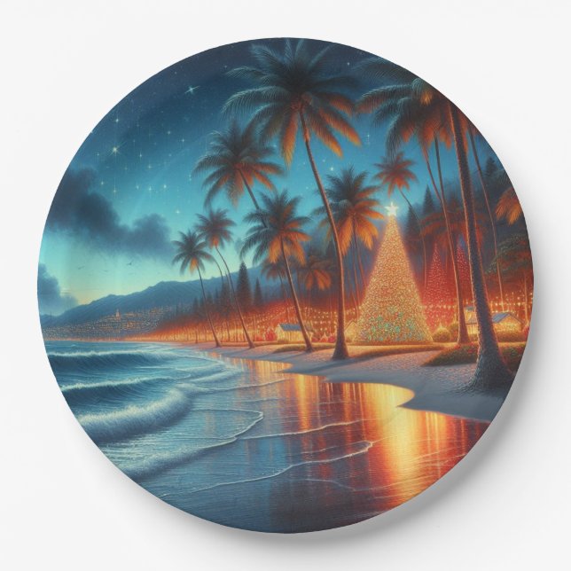Plato De Papel Navidad hawaiana/tropical (Anverso)