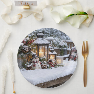 Plato De Papel Navidad Invernal con Nieve