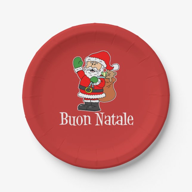 Plato De Papel Navidad italiano Santa de Buon Natale (ROJO) (Anverso)
