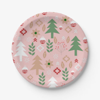 Plato De Papel Navidad lindo en rosa