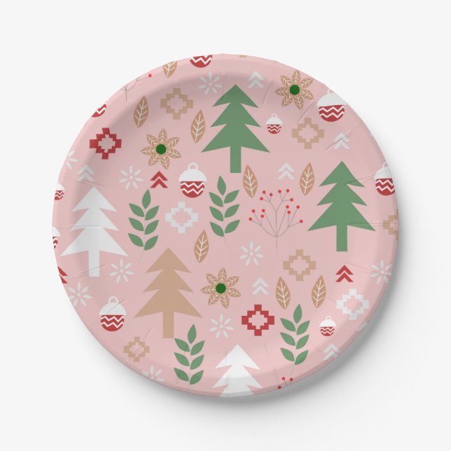 Plato De Papel Navidad lindo en rosa (Anverso)