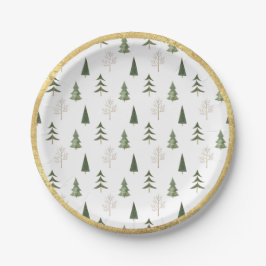 Plato De Papel Navidad Pino Dibujado a Mano Grunge Dorado
