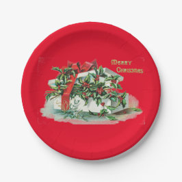 Plato De Papel Navidad presente y Holly Fiesta