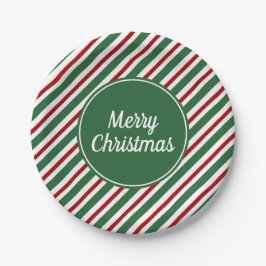 Plato De Papel Navidad Rayas Verdes Modernas