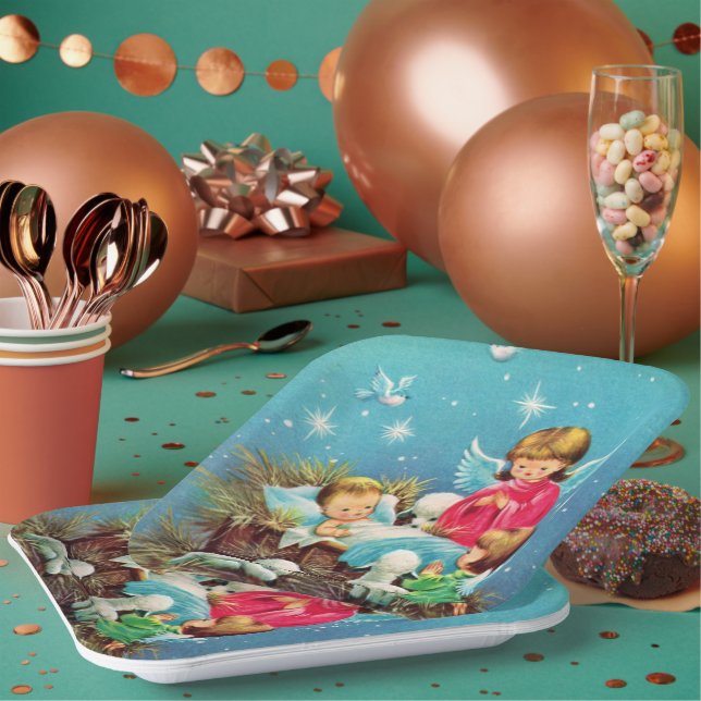 Plato De Papel Navidad retro vintage (Multi)