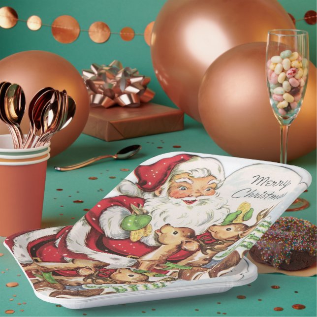 Plato De Papel Navidad retro vintage (Multi)