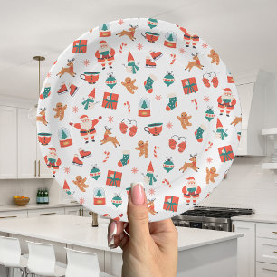 Plato De Papel Navidad Roja Verde Festiva