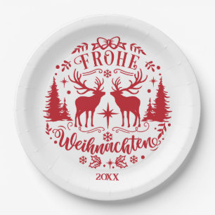 Plato De Papel Navidad Roja y Blanca