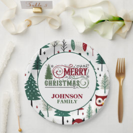 Plato De Papel Navidad Roja y Verde Vintage