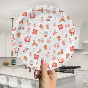 Plato De Papel Navidad Rosa Rojo Festiva