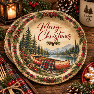Plato De Papel "Navidad rústica en canoa |