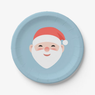 Plato De Papel Navidad Santa en azul claro