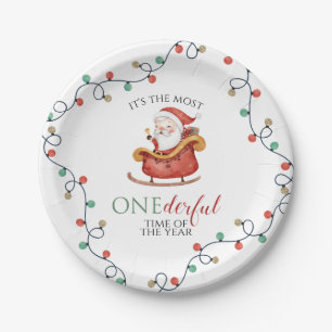 Plato De Papel Navidad Santa Maravilloso Primer Cumpleaños